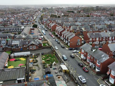 Drone view of terraced streets
