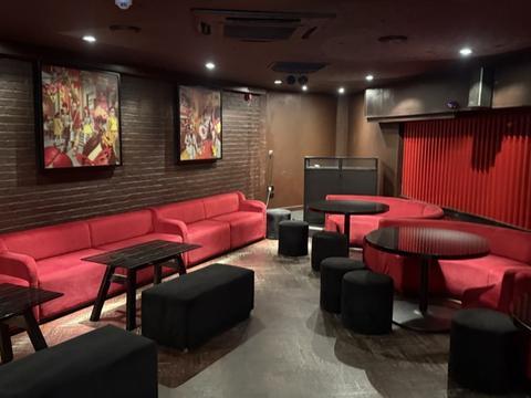 Bar lounge with red booths